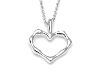 Sterling Silver Heart Necklace, Valentines Day Gift Pendant, Love Jewelry