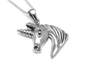 Sterling Silver Unicorn Necklace, Horse Pendant, Fantasy Animal Jewelry