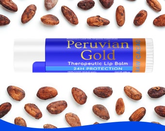 Baume à lèvres Raw Cacao - Lot de 4, Or péruvien | Soin Lèvres Thérapeutique Protection 24h - Biologique, Équitable, Cru | Cacao péruvien non transformé