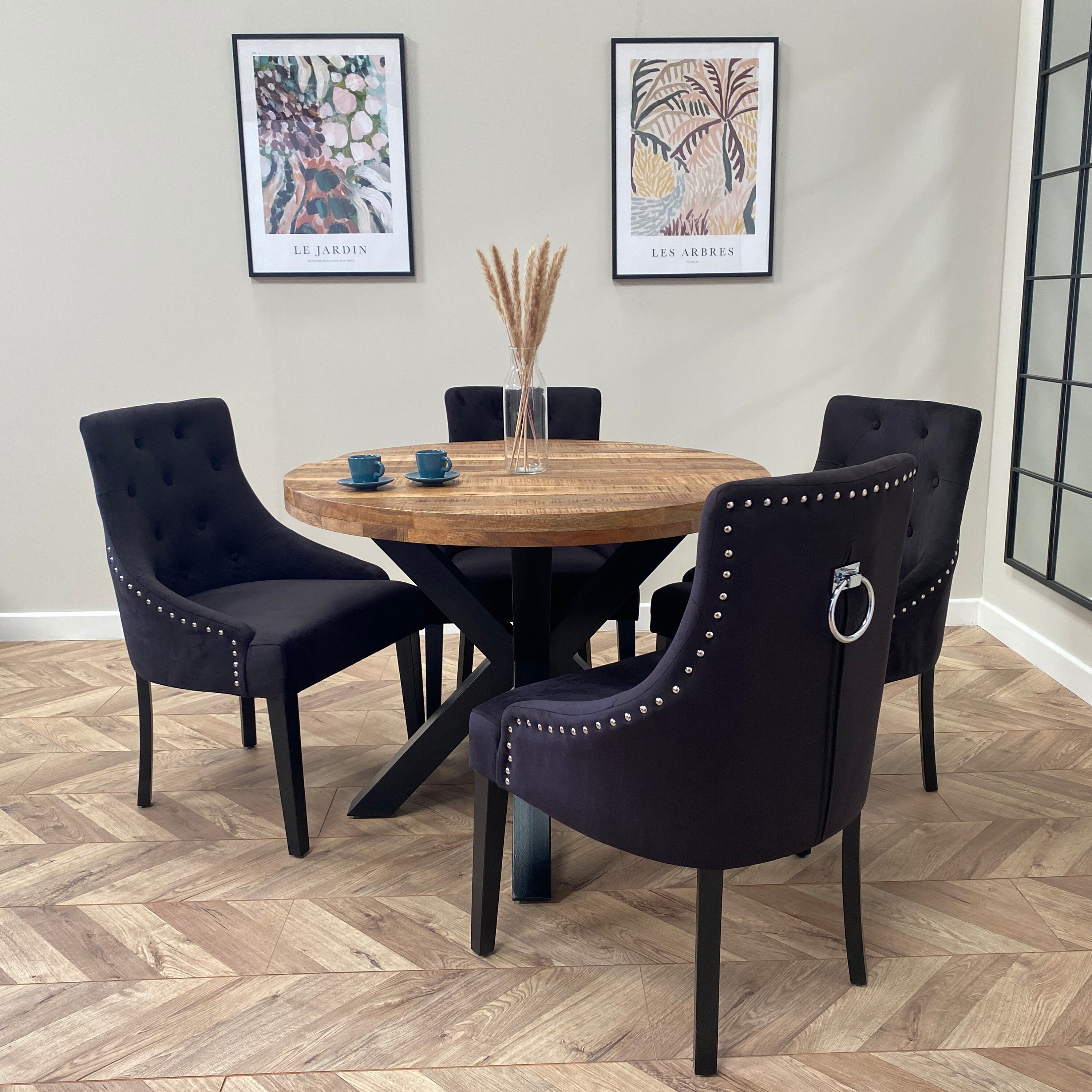 Round industrial 2024 dining table set