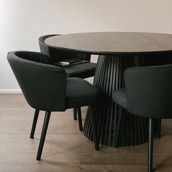 Remi Luxury Round Solid Mango Wood Hand Made Dining Table in Black 4 Sizes To Choose From Scandinavian / Japandi Inspired Table 80cm-140cm