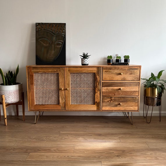 Brown Solid Mango Wood Finish Sideboard With 3 Drawers And 2 Cabinet Doors Brown Solid Mango Wood Finish Sideboard With 3 Drawers And 2 Cabinet Doors