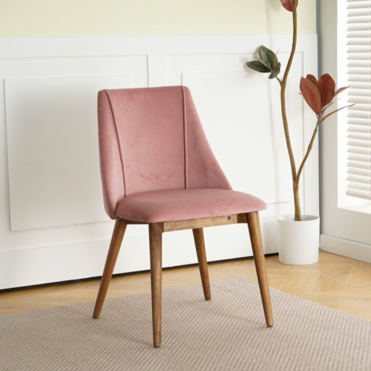 2 X Carina Dining Chairs Finished in a Stunning Blush Pink Velvet With Wooden Legs Hand Produced 2pk Etsy