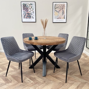 Sara Luxury Round Hand Made Solid Mango Wood Industrial Dining Table with Black Metal Legs and a Distressed Walnut Finish Four Sizes image 7