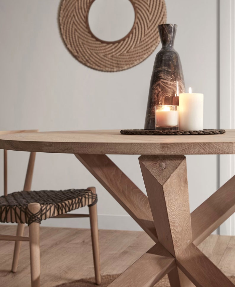 Lotus Luxury Solid Oak Wood Round Dining Table With a Stunning Etsy UK