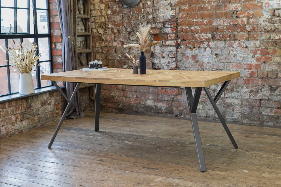 Adria Parquet Style Solid Acacia Wood Luxury Industrial Dining