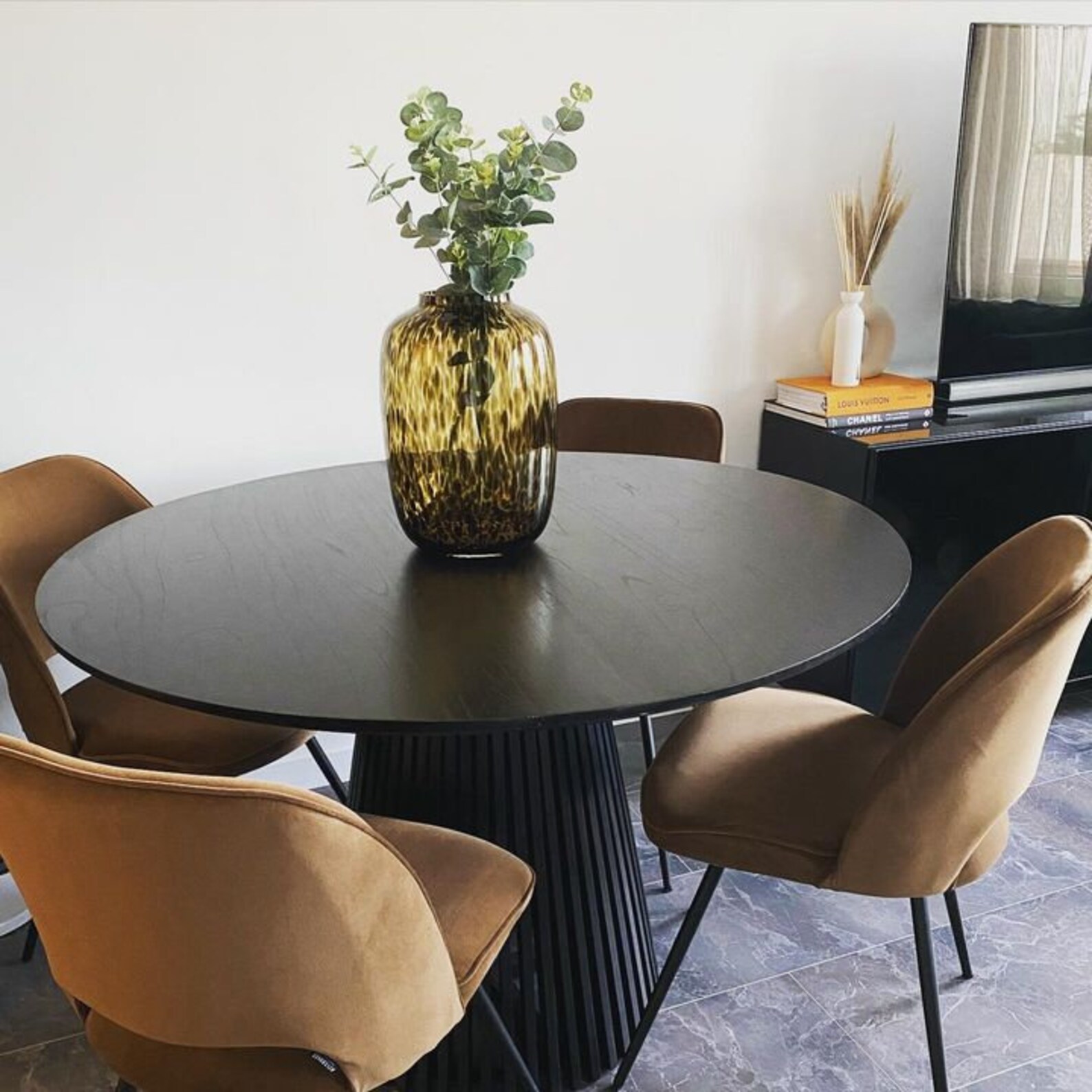 Remi Luxury Round Solid Mango Wood Dining Table in Black 4 Etsy
