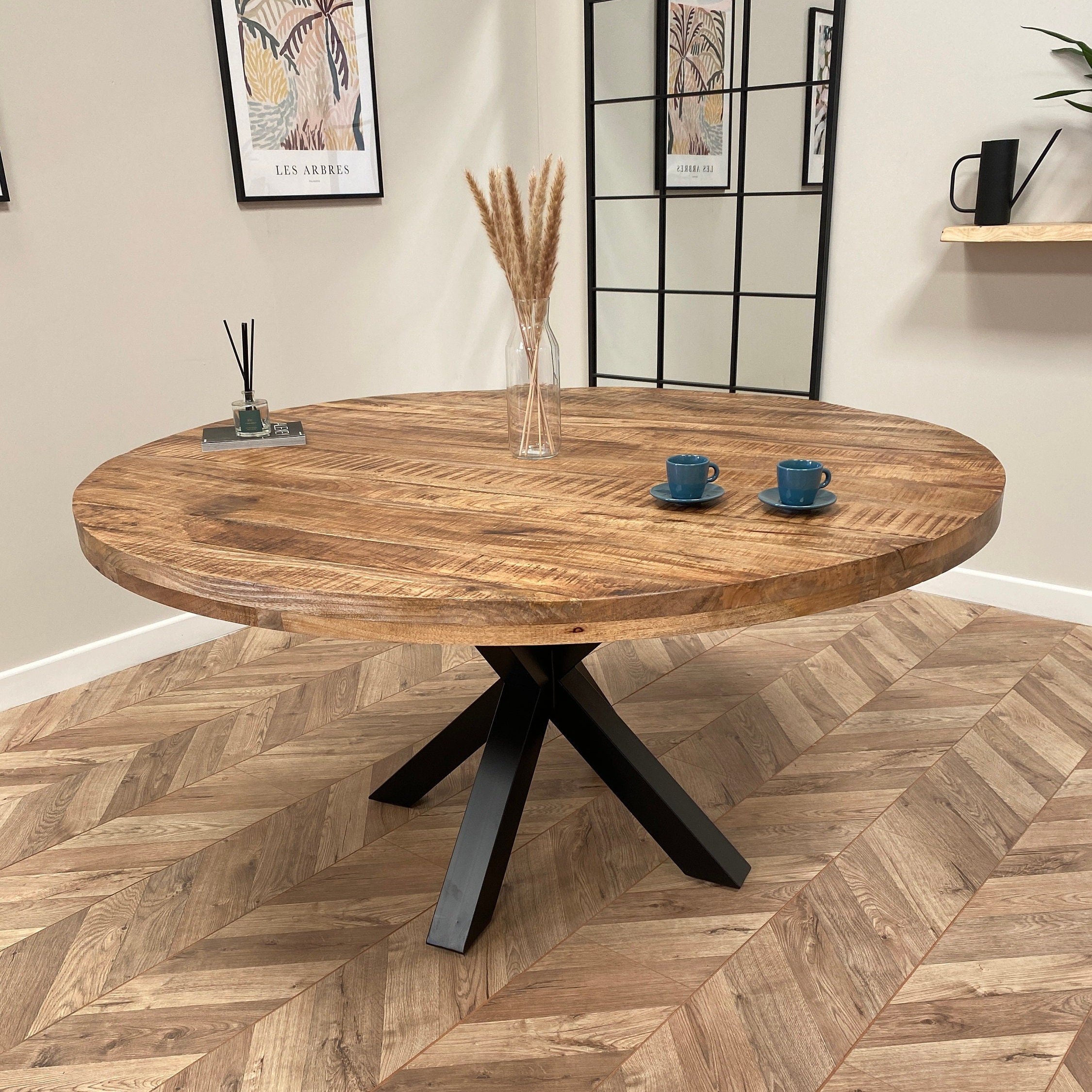 Lucia Luxury Round Solid Acacia Wood Dining Table in Black 120cm Diameter