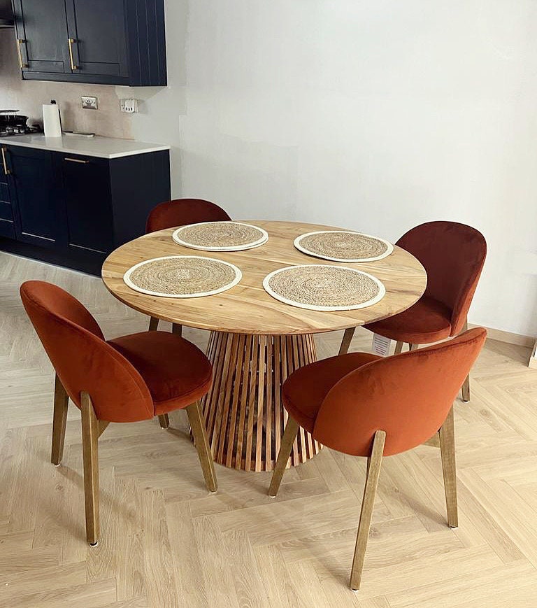 Remi Luxury Round Solid Acacia Wood Dining Table 120cm Seats 6 Scandinavian