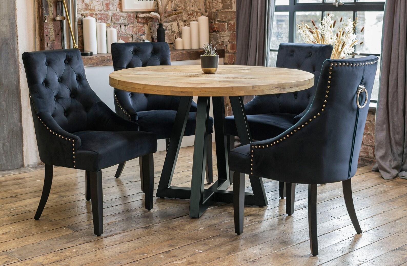Ida Luxury Round Solid Mango Wood Industrial Dining Table With Etsy UK