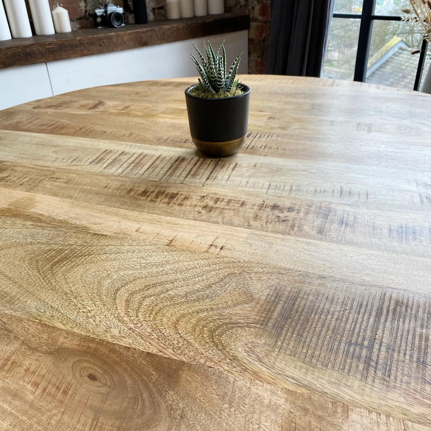 Ida Luxury Round Solid Mango Wood Industrial Dining Table With | Etsy