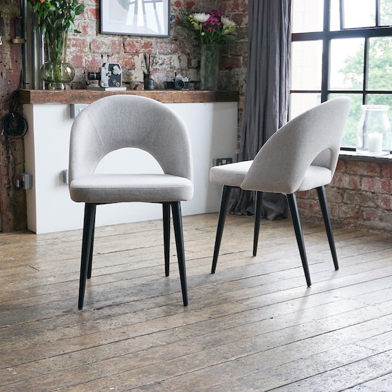2 X Bella Luxury Dining Chairs in Stone With Black Metal Legs Comfortable Stylish Designer Chairs Etsy