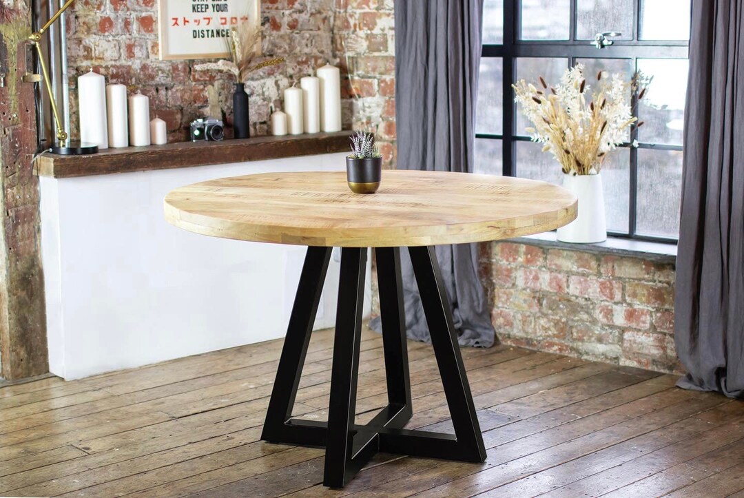 Ida Luxury Round Solid Mango Wood Industrial Dining Table With Etsy UK