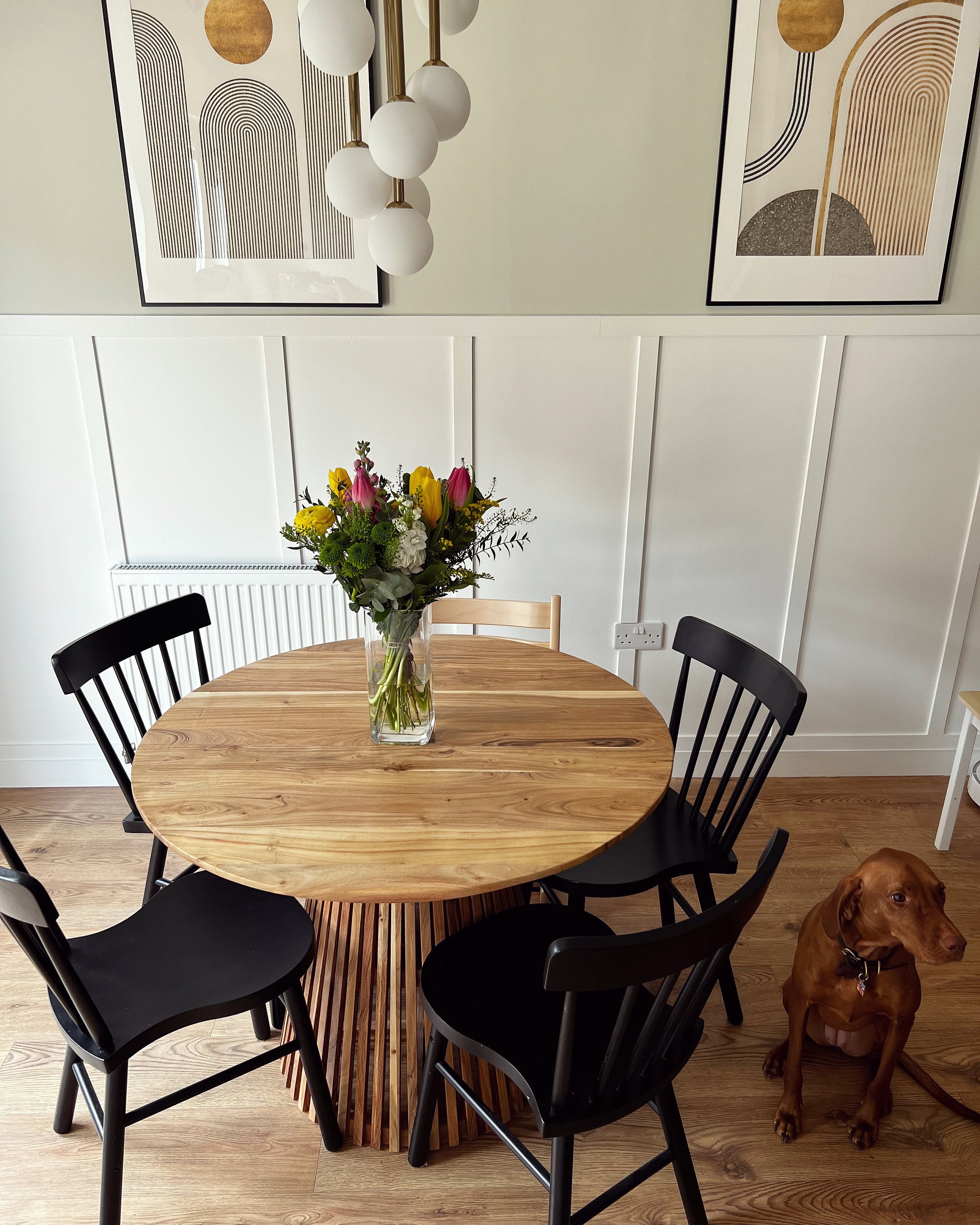 Remi Luxury Round Solid Acacia Wood Dining Table in Whitewash 120cm  Scandinavian