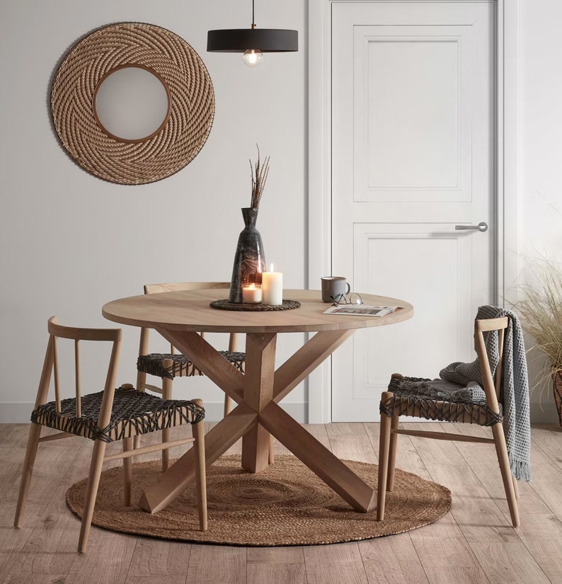 Lotus Luxury Solid Oak Wood Round Dining Table With a Stunning Etsy UK