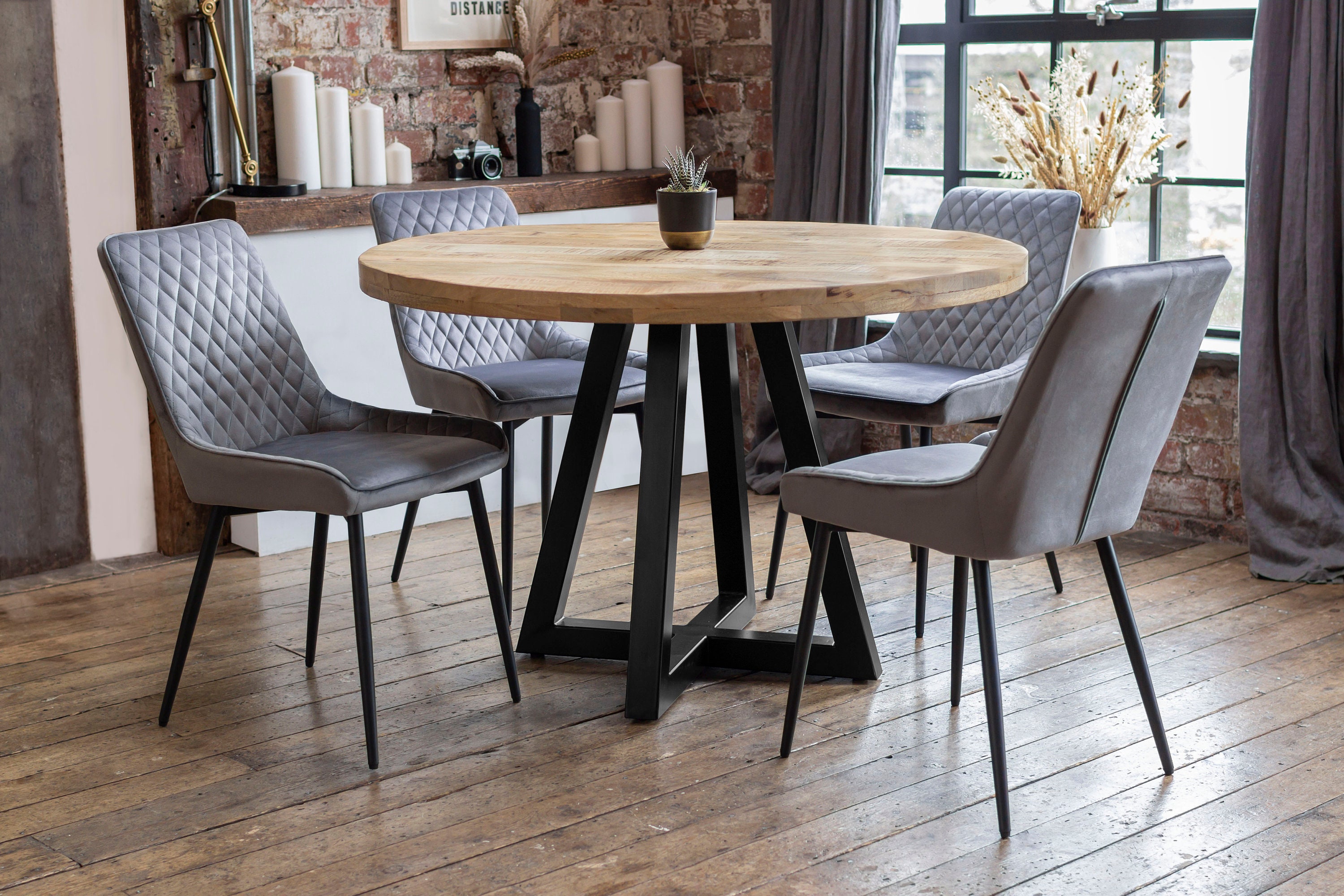 Ida Luxury Round Solid Mango Wood Industrial Dining Table With Etsy UK