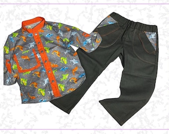 Completo da squalo fatto a mano per ragazzi: set camicia e pantaloni