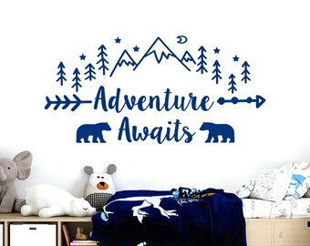 Girls Name Wall Decal Adventure Awaits Arrow Vinyl Stickers - Etsy