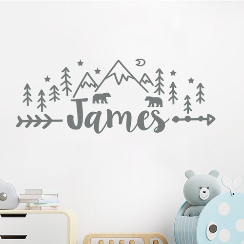 Boy Name Wall Decals Nursery Woodland Wall Sticker Nursery Etsy