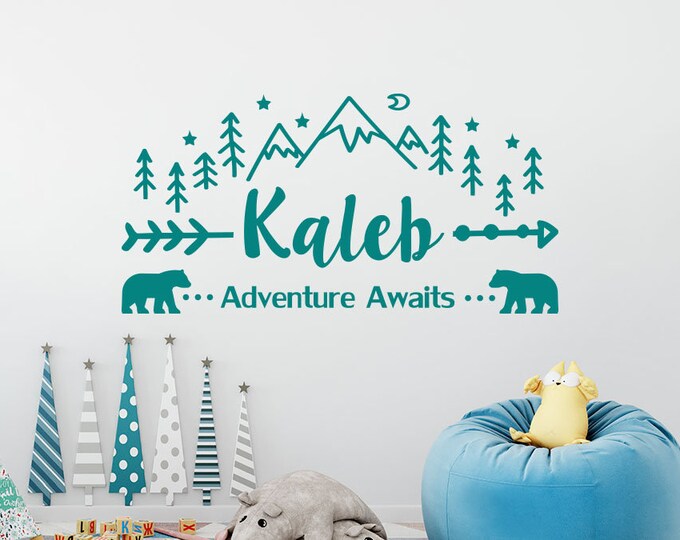Adventure Awaits Wall Decal. Mountains and Pine Vinyl Stickers ...