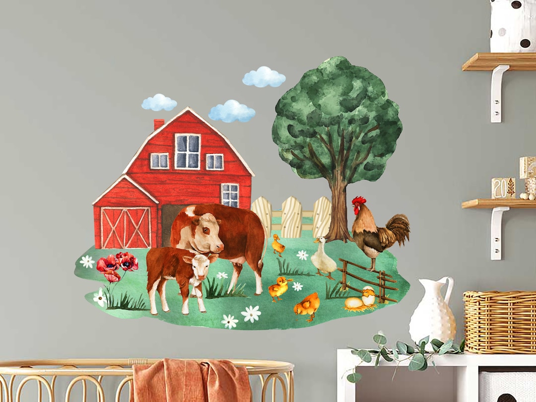 Farm Animals Wall Decal for Kids Room. Farm Watercolor Etsy