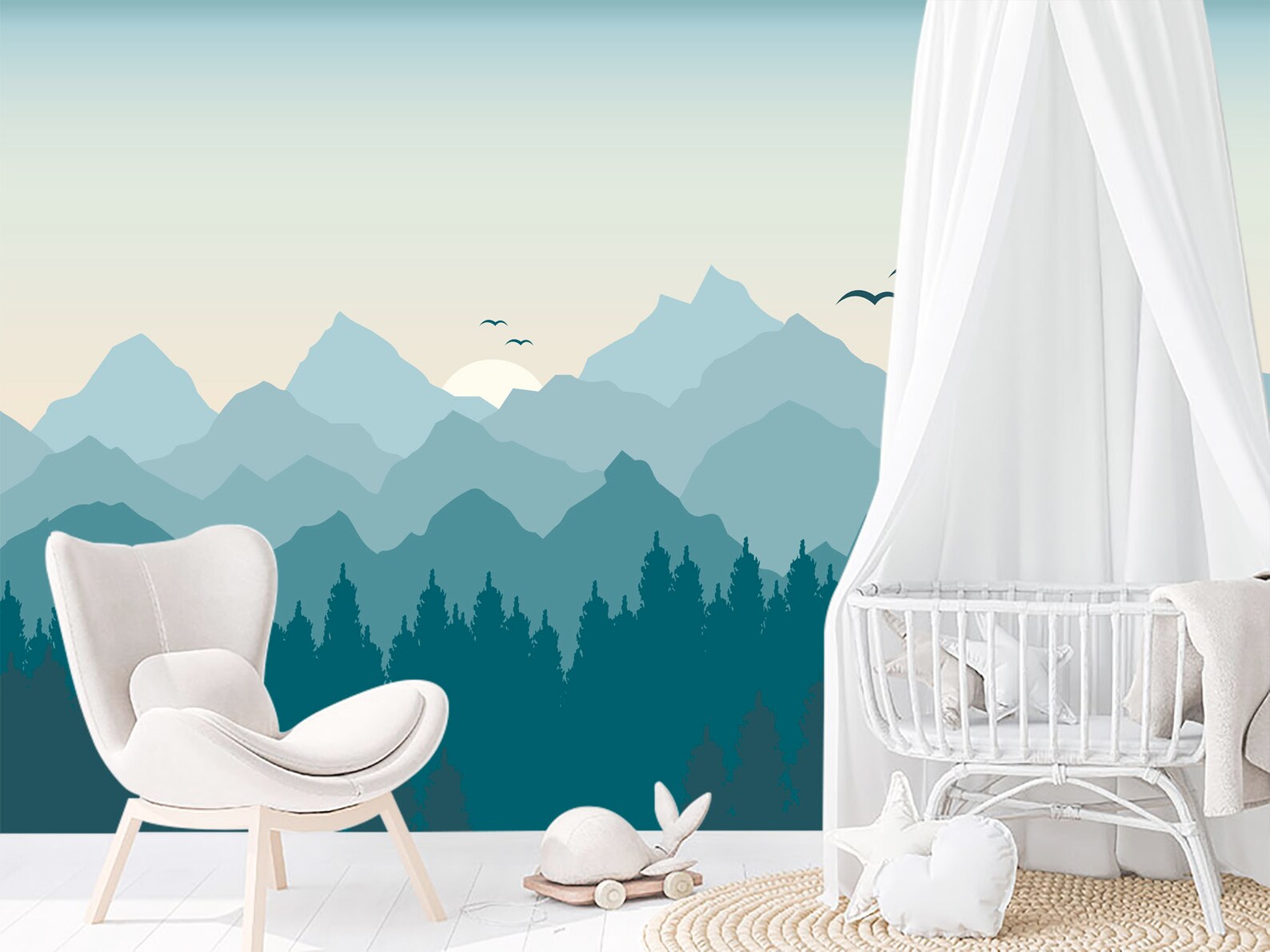 NEW Mountains Wallpaper for Kids. Mountains With Sun Wall Etsy