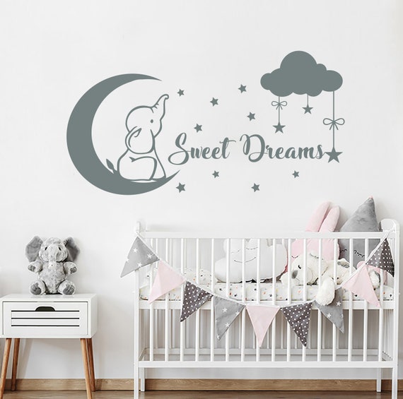 Wall Decals for Baby Boy Nursery. Elephant on the Moon Decal Etsy