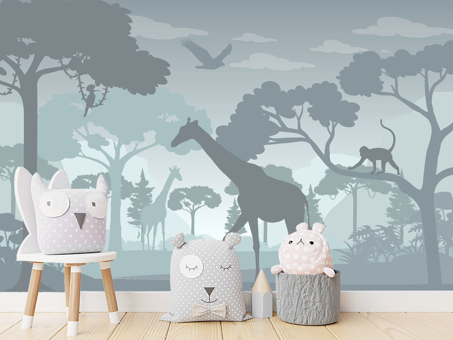 Safari Wallpaper Nursery African Animals and Jungle Wall Etsy