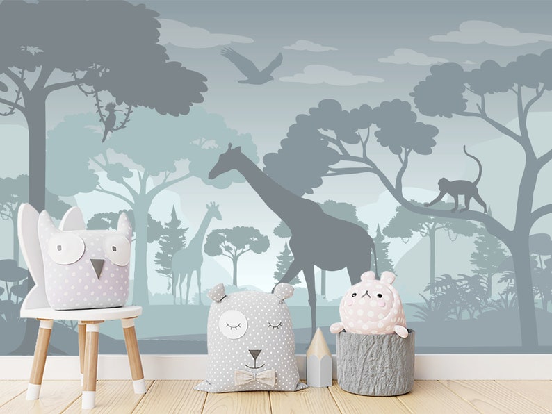 Safari Wallpaper Nursery African Animals and Jungle Wall - Etsy