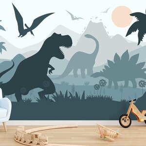 Dinosaur Wallpaper for Kids Boys Room, Large Jurassic World Wallpaper Self-adhesive, Palm and Trex Wallpaper, Custom Dino Wallpaper PVC FREE