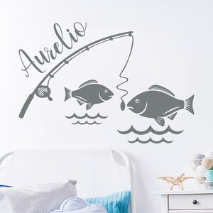 Boys Name Wall Decal / Fish Vinyl Sticker / Nautical Custom Name Decals / Fishing Rod Personalized / Fishing Nursery Bedroom Decor ER315