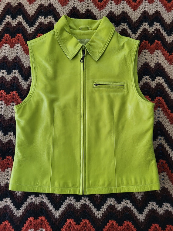 Bright chartreuse leather vest - image 1