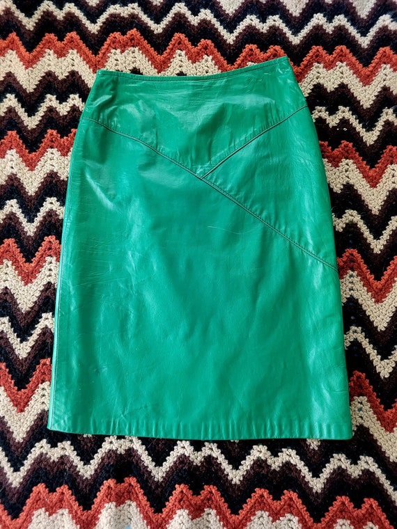 Leather emerald green pencil skirt