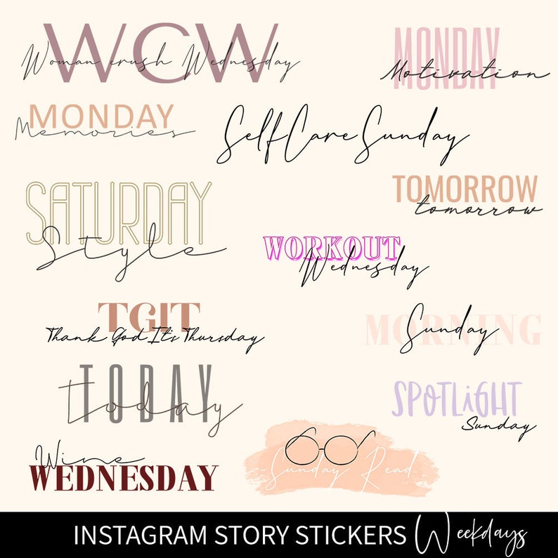 Instagram Story Stickers WEEKDAYS No.4 Instagram Stickers Etsy