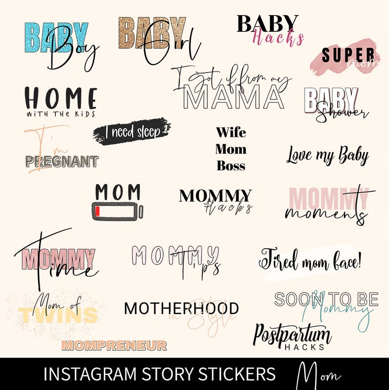 Instagram Story Stickers MOM, Instagram Stickers MUM, IG Story Stickers, Instagram stickers, Stickers in Instagram, Baby Stickers image 1