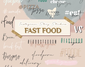 Instagram Story Stickers FAST FOOD, Instagram Stickers, IG Stickers, Lettering stickers, Stickers in Instagram, Food Blogger, Food Stickers