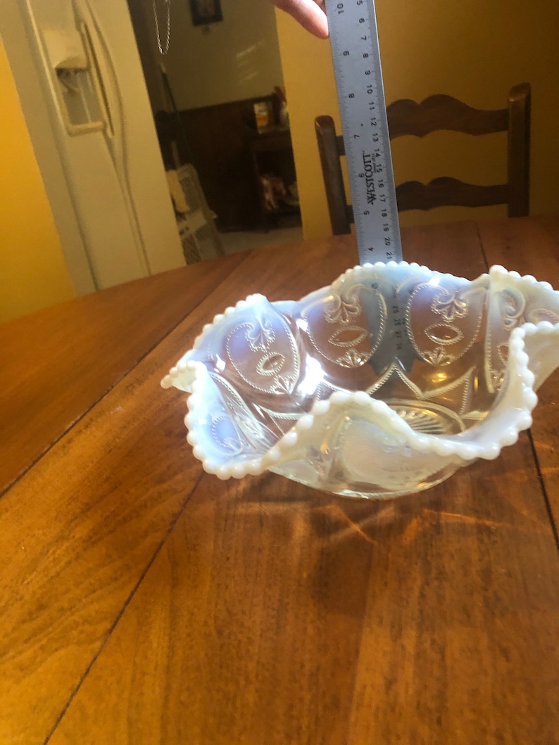 Fenton Frosted Scalloped Bowl blue opalescent