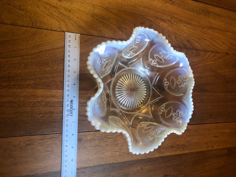Fenton Frosted Scalloped Bowl blue opalescent