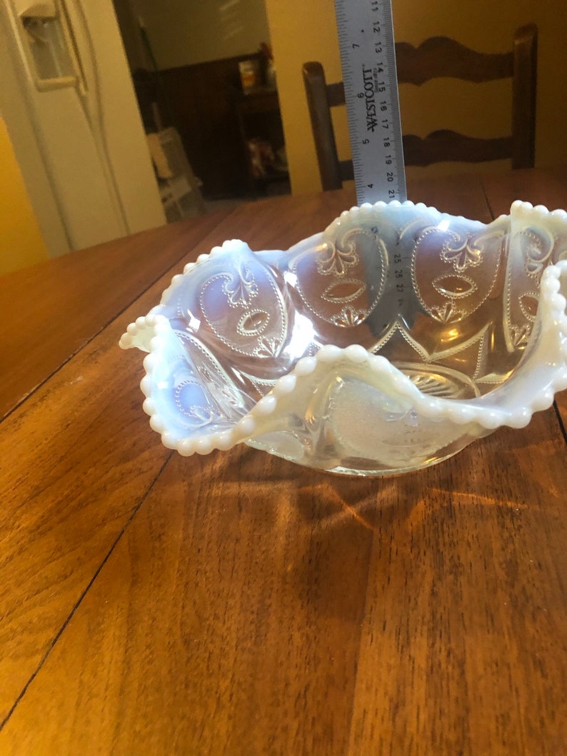 Fenton Frosted Scalloped Bowl blue opalescent