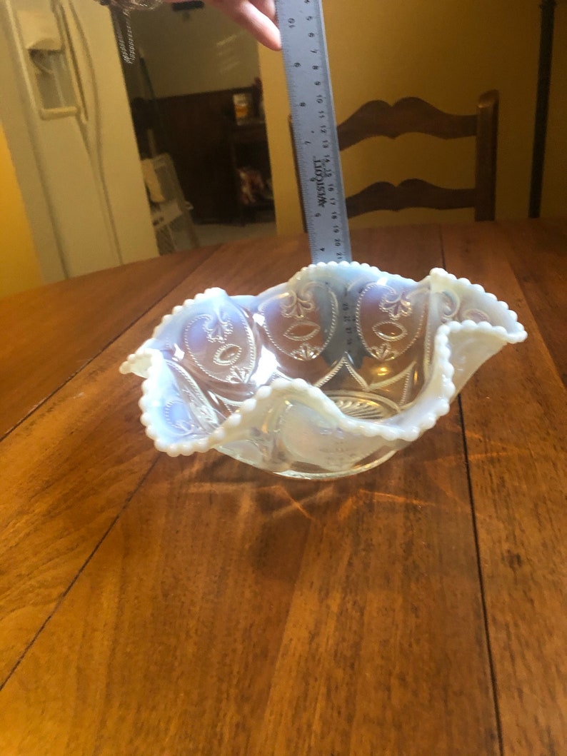 Fenton Frosted Scalloped Bowl blue opalescent