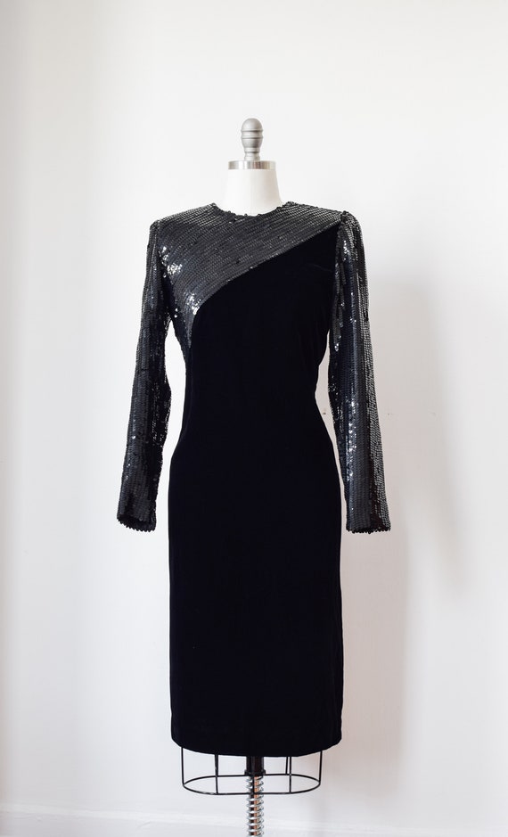 1980's Black Velvet and Sequin Long Sleeved Textu… - image 2