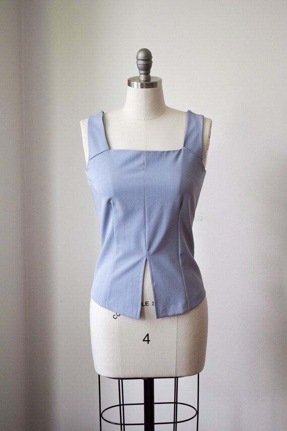 Sky Blue Pinstripe Bodice - Square Neck Corset Top