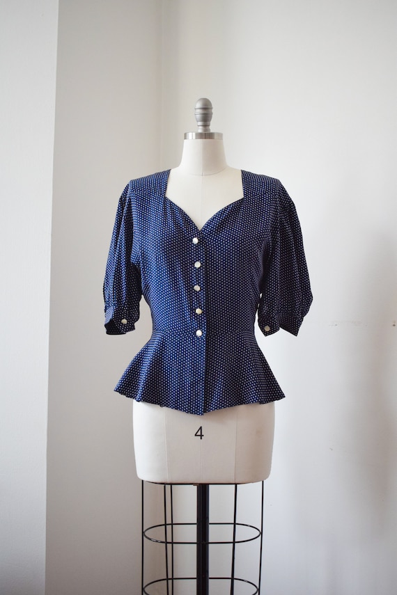 Italian Polka Dot Blouse - Silk Balloon Sleeve Blo