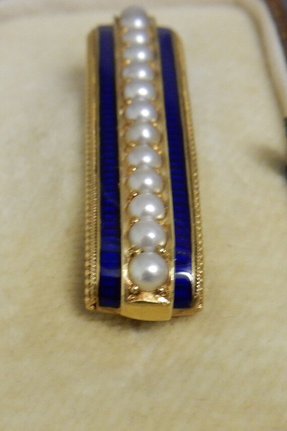 Vintage 15k Gold Pearl and Blue Enamel late Victo… - image 3