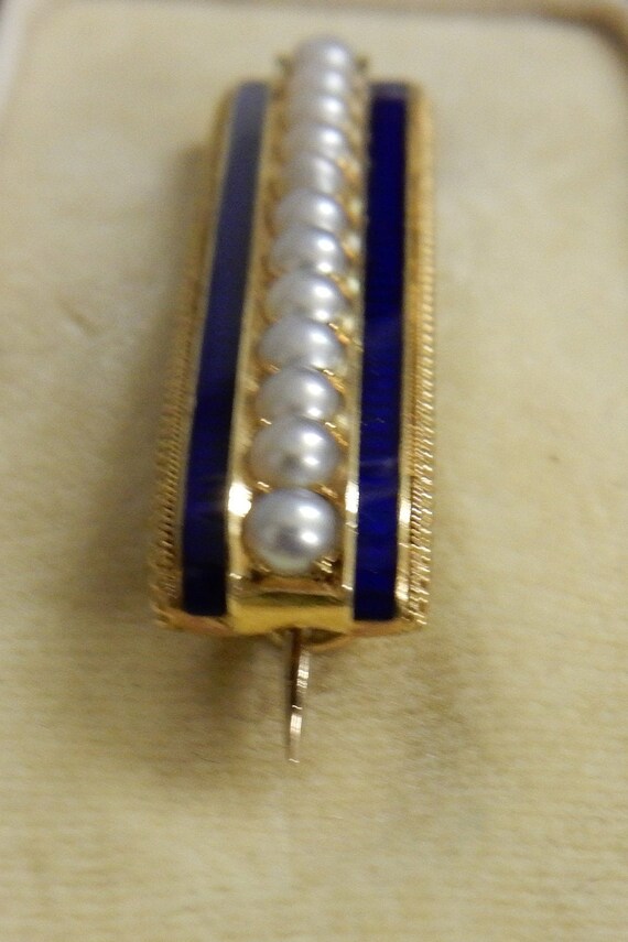 Vintage 15k Gold Pearl and Blue Enamel late Victo… - image 6