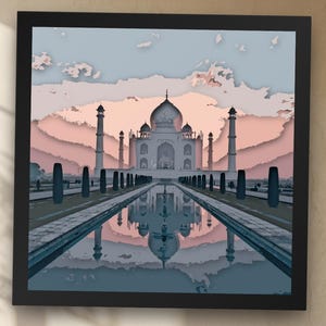 Taj Mahal 3D Shadow Box SVG | Monument Lagerdelad Papperskonst Fil | Cricut Silhouette | Indien 3D Ljuslåda Mall