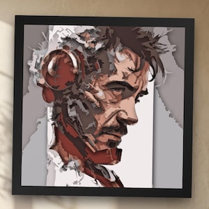 Retrato Ciborgue Shadow Box SVG | Arte Parede Ficção Científica 12 Camadas | Arquivo Super-herói | Rosto Robô