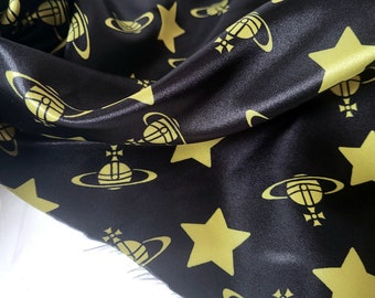 Designer British Crown and Stars Satin Fabric