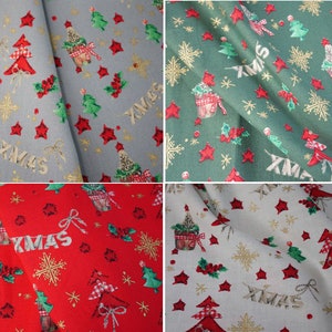 Christmas Tree Print Cotton Fabric 140cm Festive Crafts and Gifts Clearance from Closing Shop