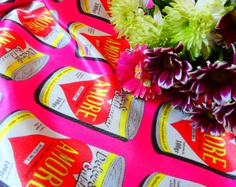 Amore Love Cans Pink Satin Fabric